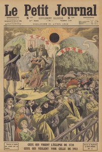 Totale solformørkelser i 1724 og 1912 (farge litho) av French School