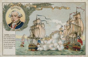 Byttekort med et bilde som viser et sjøslag av French School