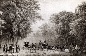 Trafikk i Paris, Frankrike, på 1800-tallet, rundt 1830 av French School