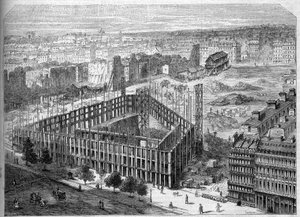 Transformasjoner av Paris under det andre imperiet, Paris Haussmann: bygging av Hotel de la Paix og utsikt over plasseringen av den fremtidige Opera Garnier, mellom gatene Neuve des Mathurins, Chaussee d