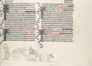Transportere eiendeler i en oksevogn, uferdig miniatyr fra The Bible of Jean de Sy, ca. 1355