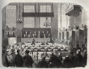 Rettssak mot William Palmer, ved Central Criminal Court, mai 1856, for forgiftning av John Parsons Cook, ved Rugeley (gravering) - William Palmer for Central Criminal Court i London i 1856 - Gravering i "Causes celebres de tous peuples" av Armand av French School