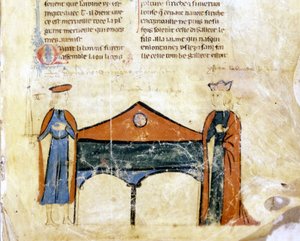 Tristan og Iseult. Miniatyr av et fransk manuskript fra 1300-tallet. Bibl. Marciana, Venezia. av French School