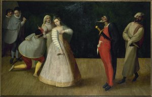 Gruppe av italienske komikere (the Gelosi), ca 1580 (olje) av French School