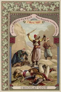 Tyrkiske bashi-bazouker som lemlester greske lik, Akrotiri, Kreta, gresk-tyrkisk krig, 7. mars 1897 av French School