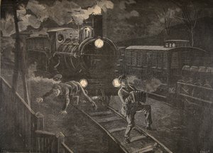 To menn truffet av en togillustrasjon fra Le Petit Journal: Supplement illustre, 1898 av French School