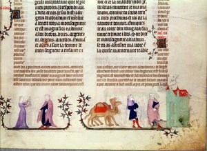 To scener fra historien om Rebecca ved brønnen, fra The Bible of Jean de Sy, ca. 1355 av French School