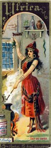 Ulrica i Giuseppe Verdis opera "Le bal masque" laget i 1859. Alfabet av kvinnelige navn på temaet: kvinnelige kostymer og operaer. Liebig reklamekromolitografi. av French School