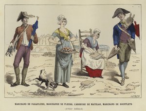 Paraplyselger, blomsterselger, karde- og belgselger, 1700-tallet av French School