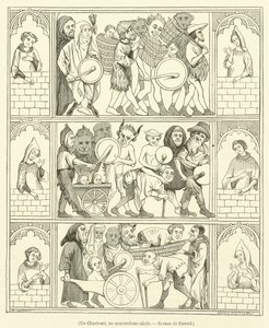 En Charivari, på 1300-tallet, Roman de Fauvel (gravering) av French School