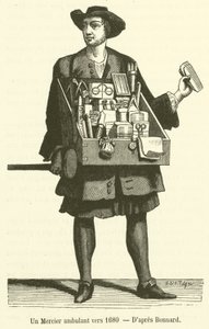 En omreisende Mercier rundt 1680 (gravering) av French School