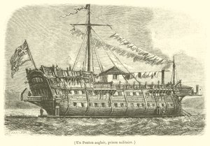 En engelsk ponton, militærfengsel (gravering) av French School