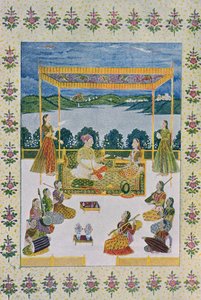 Under the Sky with Music and Flowers, illustrasjon fra The Arabian Nights, 1895 (fargegravering) av French School
