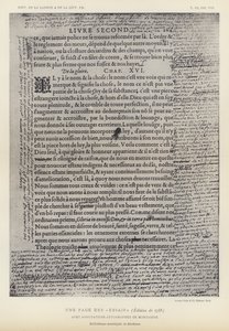 En side fra essayene, 1588-utgaven, med autografkommentarer av Montaigne (litho) av French School