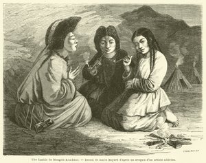En familie av Khalkha Mongols (gravering) av French School