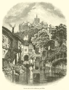 En gate i byen Meissen, ved Elben (gravering) av French School