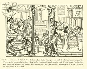 Et rom på Hotel-Dieu i Paris av French School