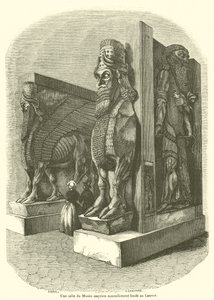 Et rom i det nystiftede assyriske museet ved Louvre (gravering) av French School