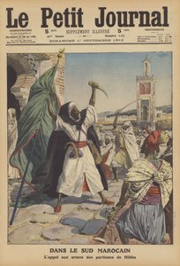 Opprør i Sør-Marokko (farge litho) av French School