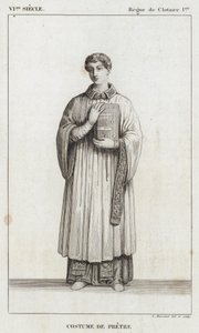 VI Century, Reign of Clotaire I, Prestens kostyme (gravering) av French School
