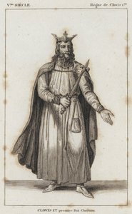 V Century, Reign of Clovis I, Clovis I, første kristne konge (gravering) av French School