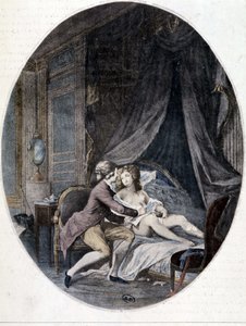 Valmont skriver et brev på Emilias lår - i "" Dangerous Liaisons"" av Choderlos de Laclos av French School