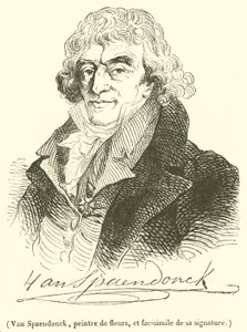 Van Spaendonck, maler av blomster, og faksimile av signaturen hans (gravering) av French School