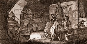 Vannier - verktøy - basketballmaker - "" The Great Encyclopedia, eller Dictionnaire Raisonne des Sciences, des Arts et des Metiers" (Encyclopedia or Dictionary of the Sciences, Arts and Professions) av Denis Diderot (1713-1784) og Jean d