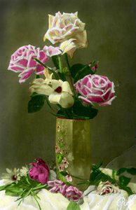 Vase med roser ca. 1898 (håndfarget bilde) av French School