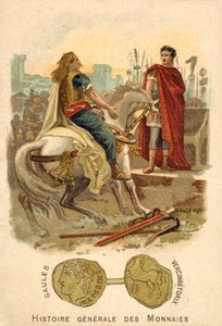 Vercingetorix underkaster seg Julius Caesar, 52 f.Kr. (kromolitt) av French School