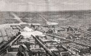 Versailles med sitt slott på 1800-tallet - gravering i "La France illustree: geografi, historie, statistisk administrasjon" av V.A. Malt-brun. 1884 av French School