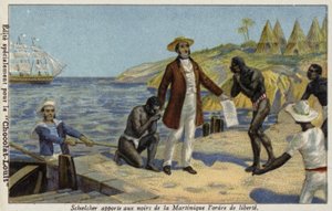 Victor Schoelcher bringer nyheter om deres frihet til slavene på Martinique, c1848 av French School
