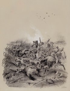 Sveitsernes seier over østerrikerne under hertug Leopold I i slaget ved Morgarten av French School