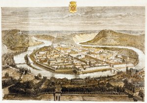 Utsikt over Besançon, Frankrike (fargegravering) av French School