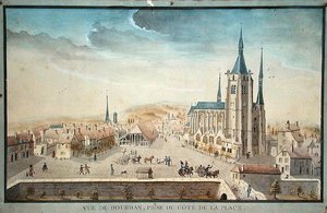 Utsikt over Dourdan av en fange, ca. 1800 (wc på papir) av French School
