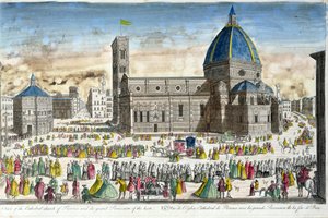 Utsikt over katedralen i Firenze og vertens store prosesjon av French School