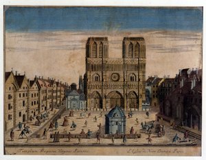 Utsikt over Notre Dame i Paris av French School