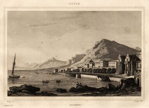 Utsikt over Palermo, Sicilia, gravering av Storelli, i "" Pittoreske Italia", Amable Coste-redaktør av French School