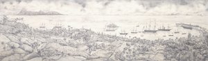 Utsikt over Papeete, Tahiti, med utsikt over havnen mot Moorea, midten av 1800-tallet av French School