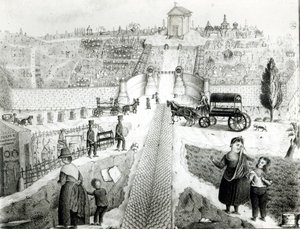 Utsikt over Pere-Lachaise kirkegård, tidlig på 1800-tallet av French School