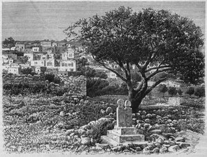 Utsikt over Safed, fra Syria i dag. Reiser i Fønikia, Libanon og Judea. 1875-1880 av Louis Charles Emile Lortet, 1884 (bw gravering) av French School