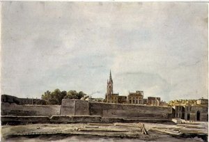 Utsikt over et bylandskap i Sør-Frankrike, ca. 1800 (akvarell på papir) av French School