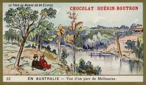 Utsikt over en park i Melbourne, Australia (chromolitho) av French School