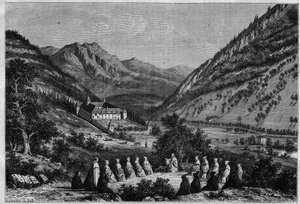 Utsikt over Abbey of Tamie i Savoy (cisterciensersamfunnet). av French School