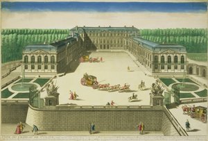 Utsikt over Chateau of St. Cloud, gravert av Antoine Aveline (1691-1743) av French School