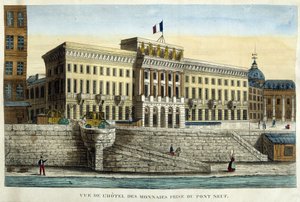 Utsikt over Hotel des Monnins tatt fra Pont Neuf - gravering, begynnelsen av 1800-tallet av French School