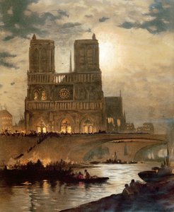 Utsikt over vestfasaden til katedralen Notre-Dame, Paris, ca. 1840 av French School