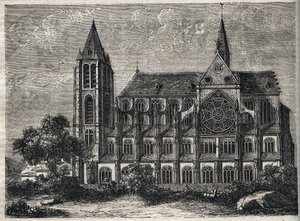 Utsikt over klosteret Saint-Victor (Saint Victor) tidligere kloster for vanlige kanoner (augustinsk) ødelagt i 1811 - Gravering i "" Fysisk, sivil og moralsk historie i Paris: fra de tidligste historiske tider til i dag" av Jacques Antoine Dulaure av French School