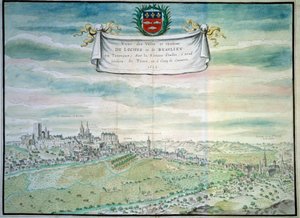 Utsikt over slottet Loches Utsikt over Beaulieu les Loches i Indre og Loire. Akvarell av den franske skolen. 1699 Paris, B.N. av French School