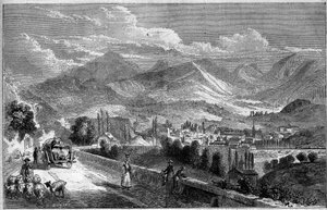 Utsikt over byen Chambery, tatt fra veien til Aix. Savoie (73) av French School